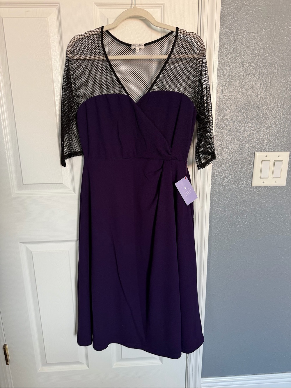 Kiyonna Purple Midi Dress with Black Mesh Yoke